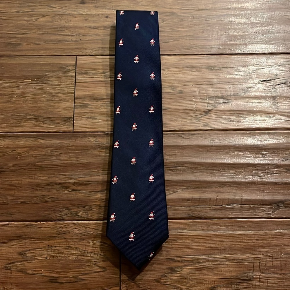 Tommy Hilfiger Silk Dark Blue Tie with Santa Print